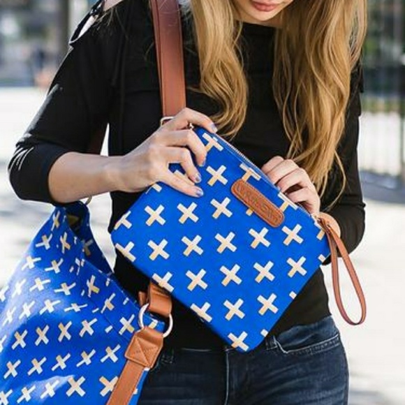 Blue & Gold Crosses Clutch Waterproof Lining NWT - Picture 1 of 4